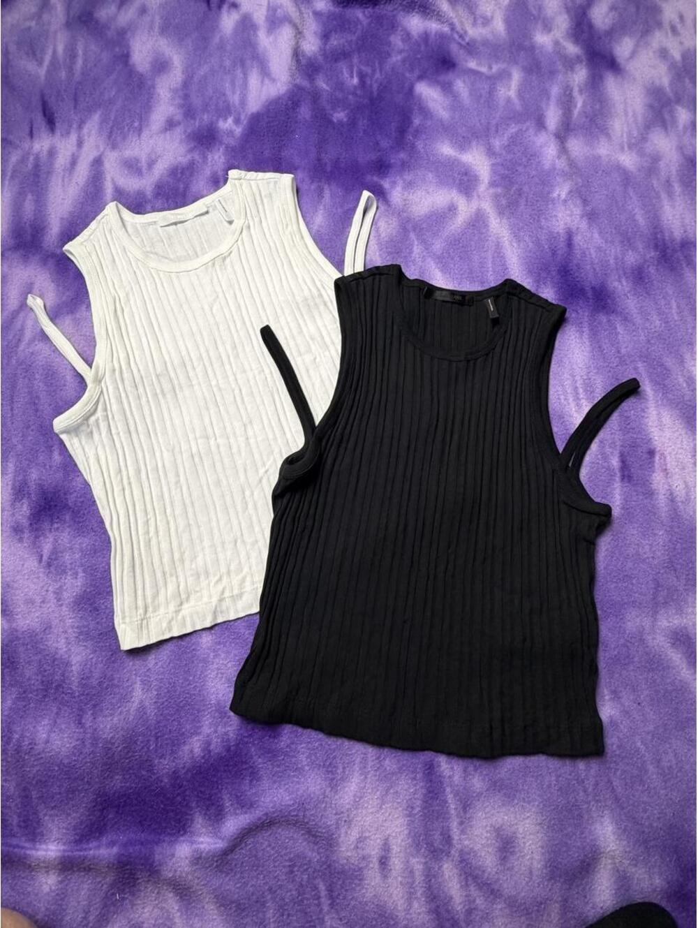 Helmut Lang black & white ribbed cotton tank tops bundle